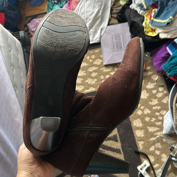 Predictions Brown Fabric Heeled Knee Boots - 11 - Picture 4 of 6